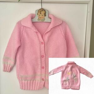 Pink Knit Toddler Cardigan with Puppy and Kitten
